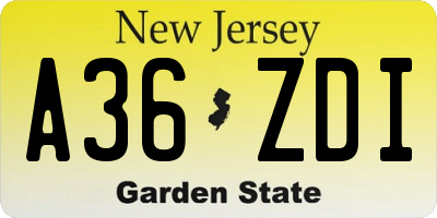NJ license plate A36ZDI