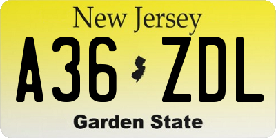 NJ license plate A36ZDL