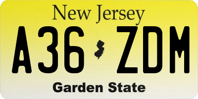 NJ license plate A36ZDM