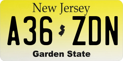 NJ license plate A36ZDN