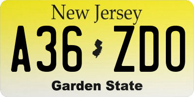 NJ license plate A36ZDO