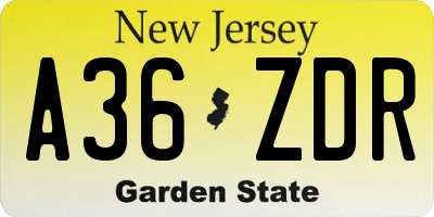 NJ license plate A36ZDR