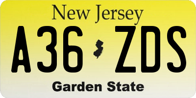NJ license plate A36ZDS