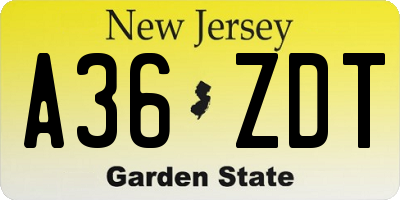 NJ license plate A36ZDT