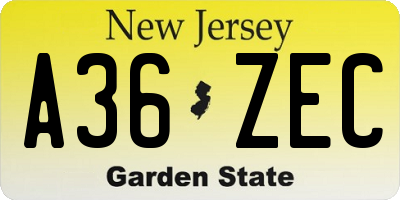 NJ license plate A36ZEC