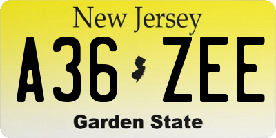 NJ license plate A36ZEE