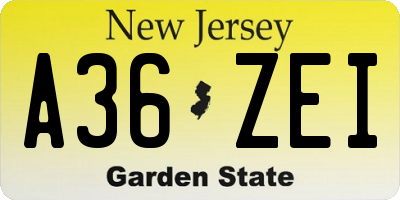 NJ license plate A36ZEI