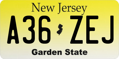 NJ license plate A36ZEJ