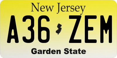 NJ license plate A36ZEM