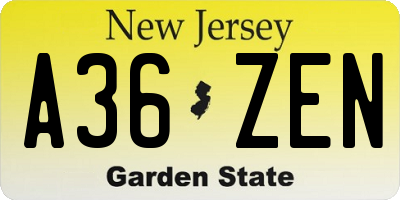 NJ license plate A36ZEN