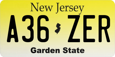 NJ license plate A36ZER
