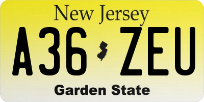 NJ license plate A36ZEU