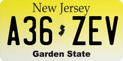 NJ license plate A36ZEV