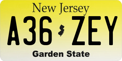 NJ license plate A36ZEY