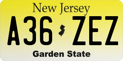 NJ license plate A36ZEZ