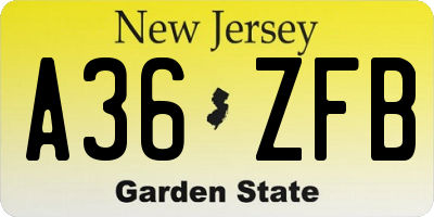NJ license plate A36ZFB