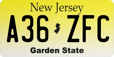 NJ license plate A36ZFC