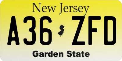 NJ license plate A36ZFD