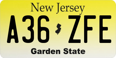 NJ license plate A36ZFE