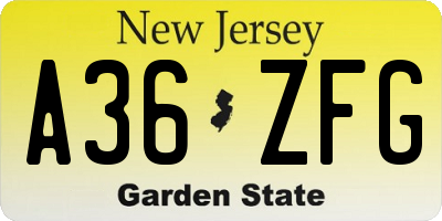 NJ license plate A36ZFG