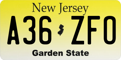 NJ license plate A36ZFO