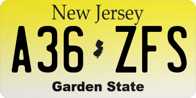 NJ license plate A36ZFS