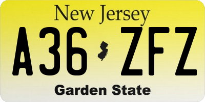 NJ license plate A36ZFZ