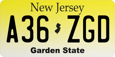 NJ license plate A36ZGD
