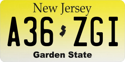 NJ license plate A36ZGI