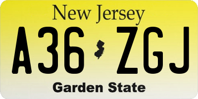 NJ license plate A36ZGJ