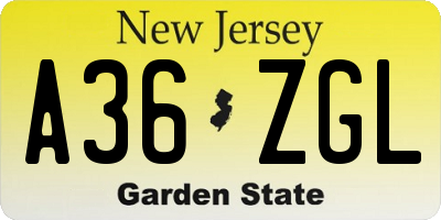 NJ license plate A36ZGL
