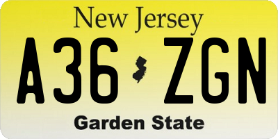 NJ license plate A36ZGN