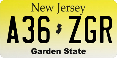 NJ license plate A36ZGR