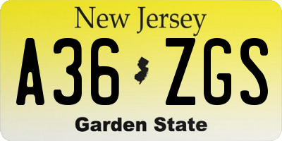 NJ license plate A36ZGS