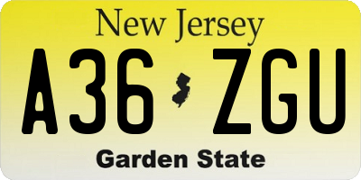 NJ license plate A36ZGU