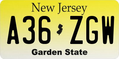 NJ license plate A36ZGW