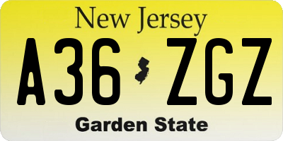 NJ license plate A36ZGZ