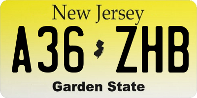 NJ license plate A36ZHB