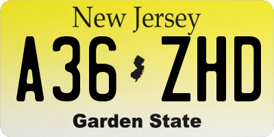 NJ license plate A36ZHD