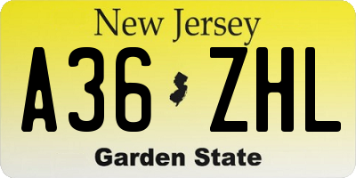 NJ license plate A36ZHL