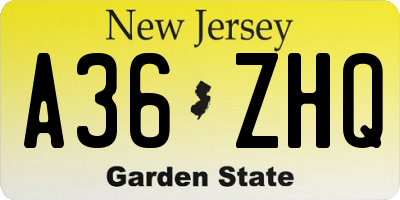 NJ license plate A36ZHQ