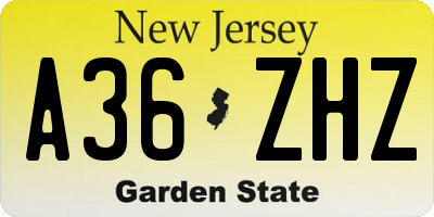 NJ license plate A36ZHZ