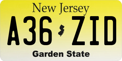 NJ license plate A36ZID