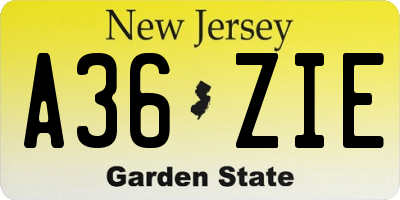 NJ license plate A36ZIE