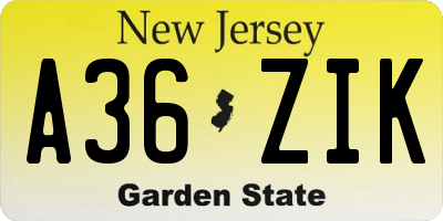 NJ license plate A36ZIK