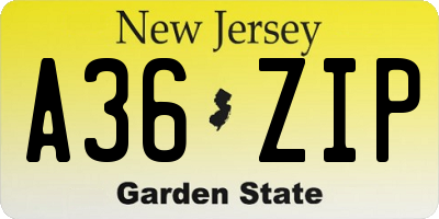 NJ license plate A36ZIP