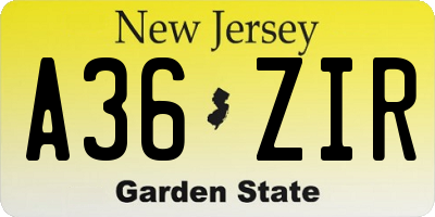 NJ license plate A36ZIR