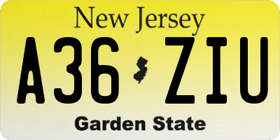 NJ license plate A36ZIU
