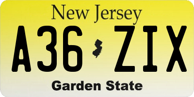 NJ license plate A36ZIX