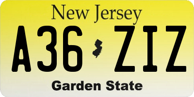 NJ license plate A36ZIZ